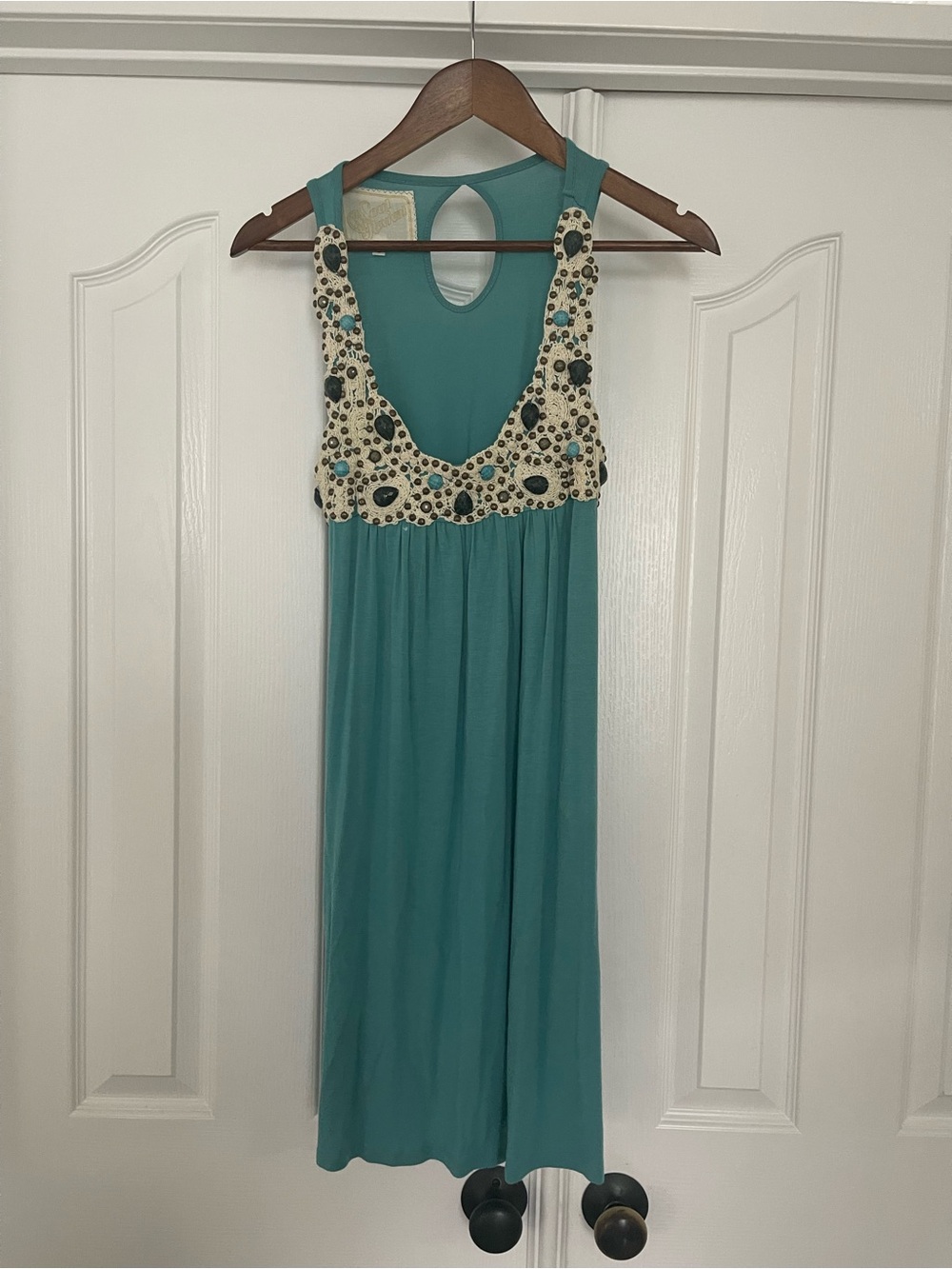 Soul Revival Teal Maxi Dress with Cream Beaded Bodice